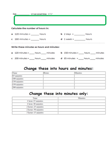 Time: Convert units of measure in time (Hours & Minutes)