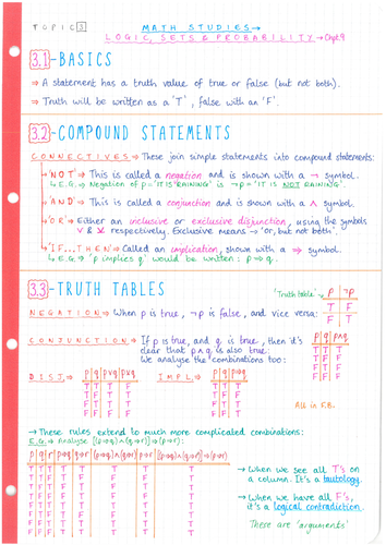 IB Maths Studies SL - Topic 3 - Logic, Sets, Probability - Notes