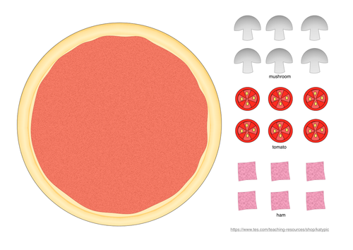 Perfect Pizza; Fine motor skills, counting, addition, fractions, food, vegetables, role play, EYFS