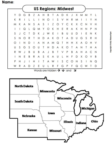 Us Regions Midwest Word Search Teaching Resources