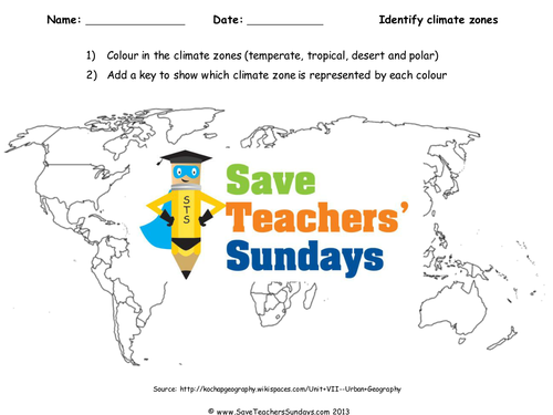 Climate Zones Map KS2 Lesson Plan, Worksheet and Map