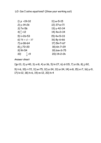 Equations Algebra Teaching Resources