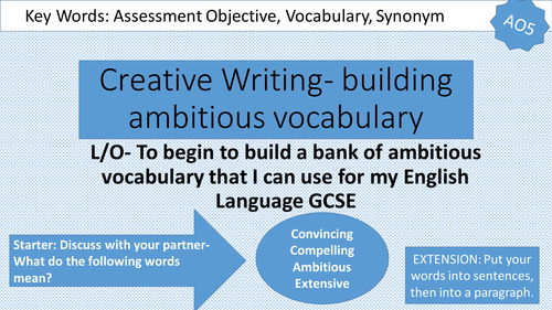 Creative writing vocab builder and Writing prompt lessons AQA Language