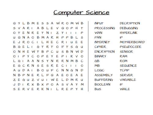 computer science lesson starter word searches teaching resources