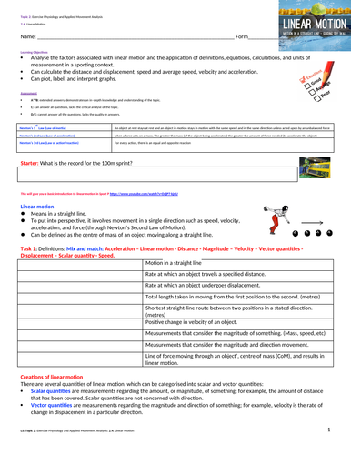 A-Level PE EDEXCEL (spec 2016) 2.4 Linear Motion