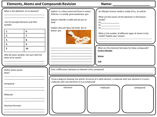 bundle year 7 revision worksheets for chemistry atoms