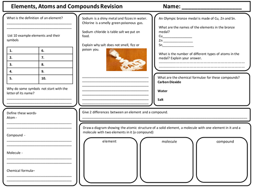 bundle year 7 revision worksheets for chemistry atoms particles