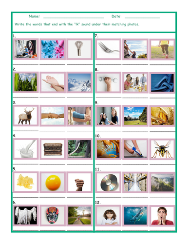 phonics final consonant cluster lk photo worksheet