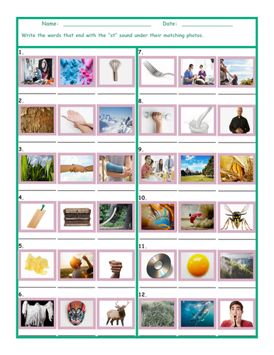 Phonics Final Consonant Cluster ST Photo Worksheet | Teaching Resources