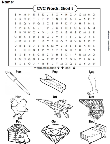 CVC Words: Short E Word Search