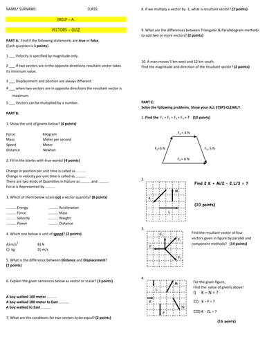 VECTORS - Quiz | Teaching Resources