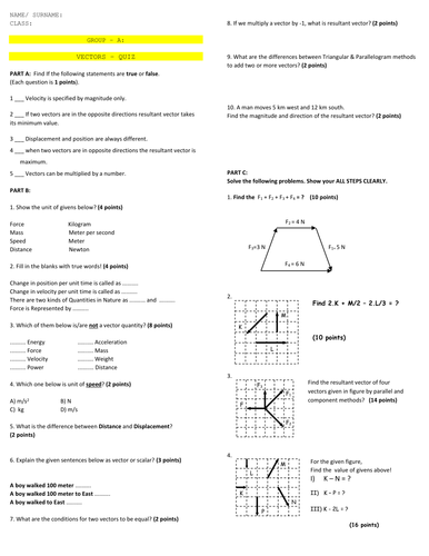 VECTORS - Quiz | Teaching Resources