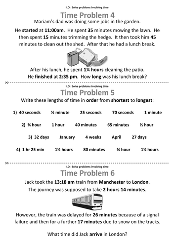 problem solving involving time grade 1