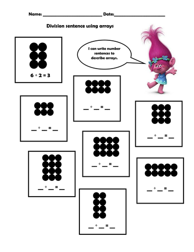 year 1 division using arrays power point worksheet