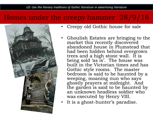 Homes under the creepy hammer - Gothic conventions - KS3 - ghost ...