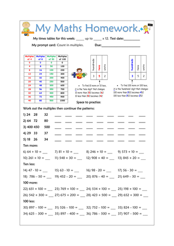 maths homework sheets teaching resources