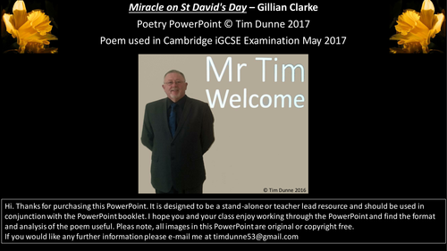 'Miracle on St David's Day' – Gillian Clarke. Presentation PowerPoint
