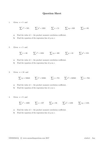 Correlation and Regression Worksheet | Teaching Resources