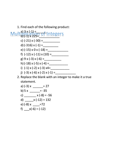 Multiplication of Integers