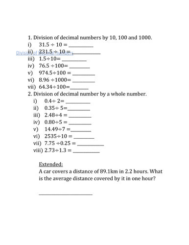 Division and Multiplication of Decimals