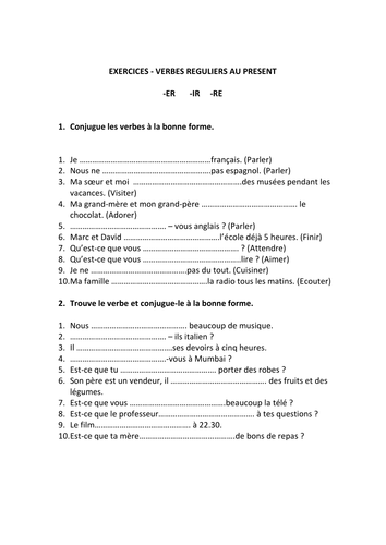 Present regular verbs French
