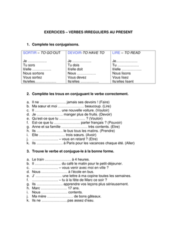 Irregular verbs French present