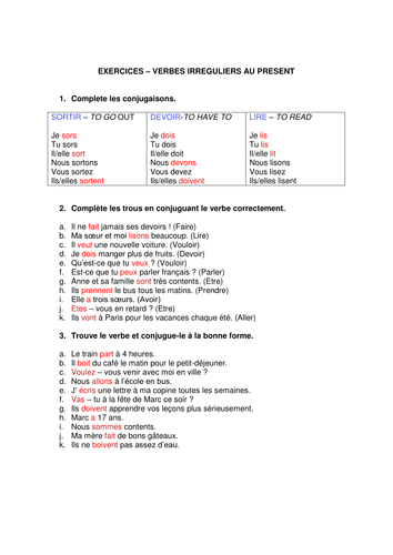 irregular verbs exercice / correction