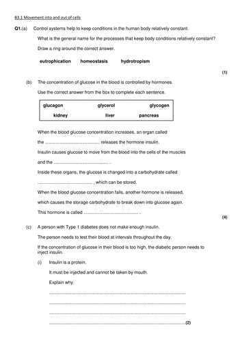 FORMATTED! AQA B3 Past questions and answers by topic | Teaching Resources