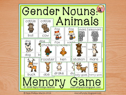 Gender Noun Animals - Memory Game | Teaching Resources