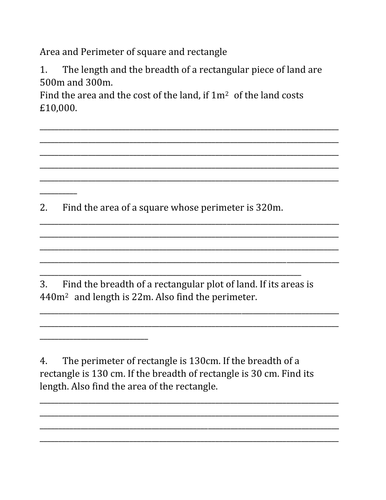 KS3 Revision Area and Perimeter of rectangle and square