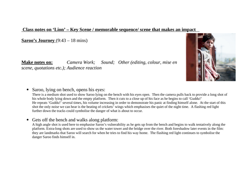 TEACHER'S NOTES Template for analysing a key scene from 'Lion' - 2017 ...