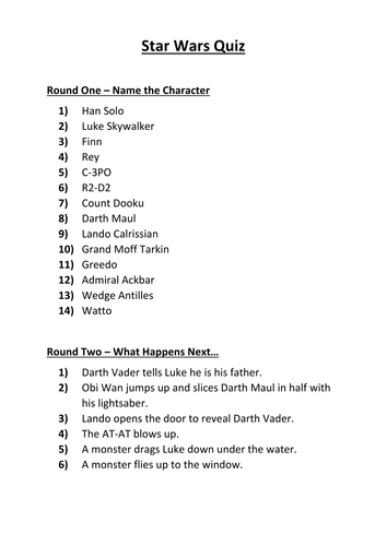 Star Wars Quiz | Teaching Resources