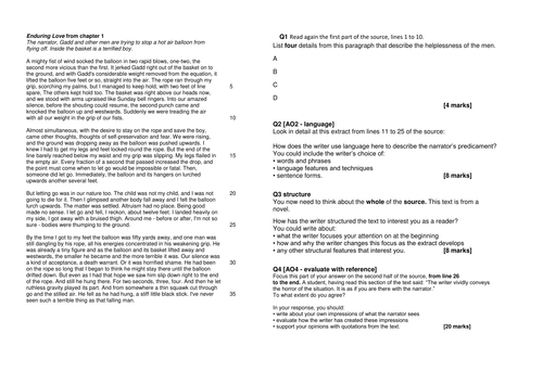 AQA English Language Paper 1 Section A: 4 printer friendly sample GCSE exams