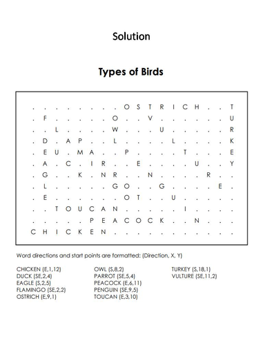 Types of Birds Word Search | Teaching Resources