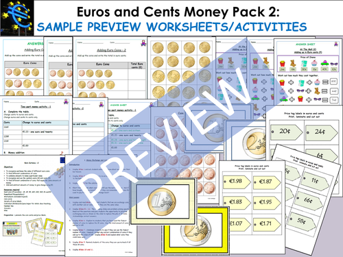 money euros and cents presentation lesson plans worksheets