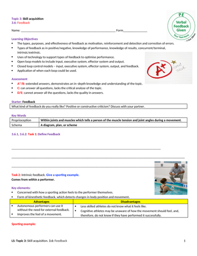 A-Level PE EDEXCEL (spec 2016) 3.6. Feedback