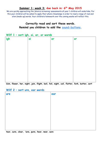Year 1 - Differientated homework for the whole year (Maths, Literacy, Phonics alternating)