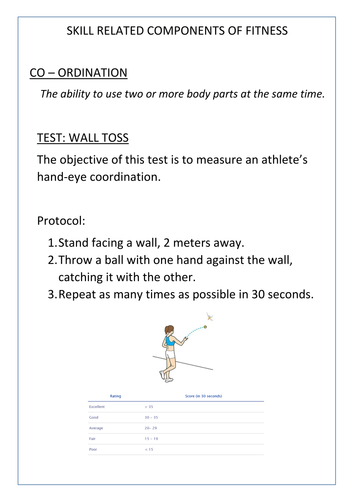 Skill related components of fitness test protocol worksheets