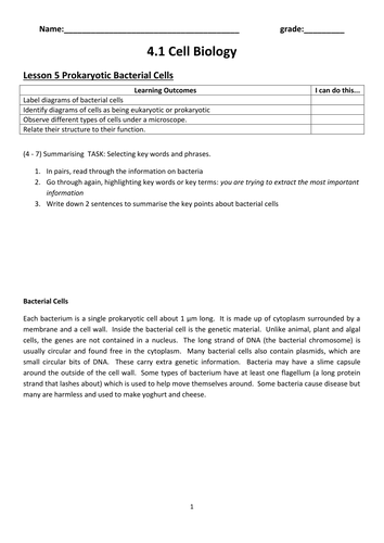 Lesson 5 PROKARYOTIC bacterial cells AQA Trilogy GCSE (9-1) 4.1 Cell ...