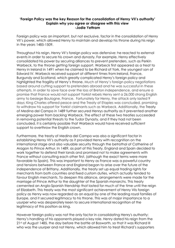 A Level History Tudors Essay On Henry Vii S Foreign Policy And