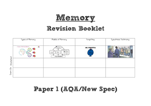 AQA A Level Psychology (New Spec) Memory WHOLE TOPIC Revision Booklet [Paper 1]