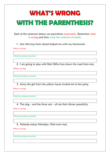 parenthesis worksheet year 6