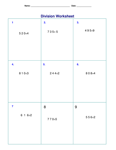 Three digit division worksheet