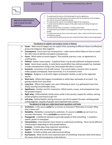 Edexcel GCSE Weimar & Nazi Germany, Nazi control and dictatorship  revision resource pack (Unit 3)