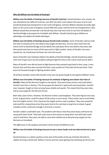 Battle of hastings facts for year 7 image