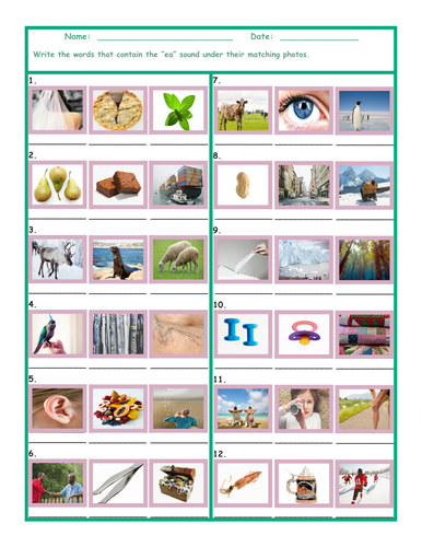 Phonics Vowel Team EI Photo Worksheet