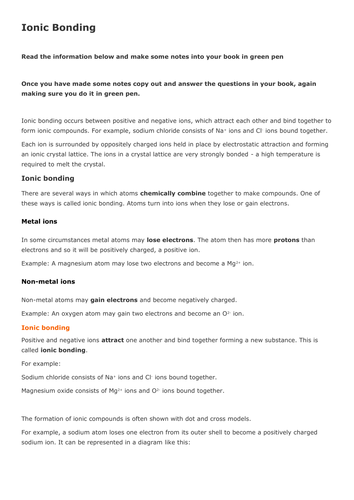 AQA Science Trilogy Chemistry Unit 2 Structure and Bonding Bundle Part ...