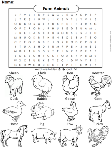 Farm Animals Word Search | Teaching Resources
