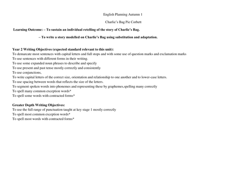 Year 2 Charlie's Bag English Planning