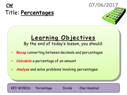 Percentages Of Amounts Calculator Method Teaching Resources 